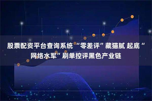 股票配资平台查询系统 “零差评”藏猫腻 起底“网络水军”刷单控评黑色产业链