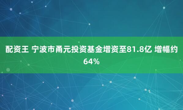 配资王 宁波市甬元投资基金增资至81.8亿 增幅约64%